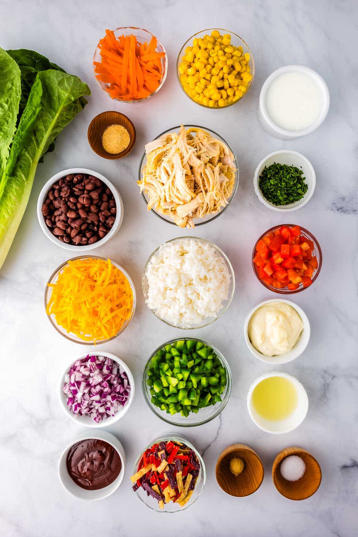 All of the ingredients in bowls to make this recipe.