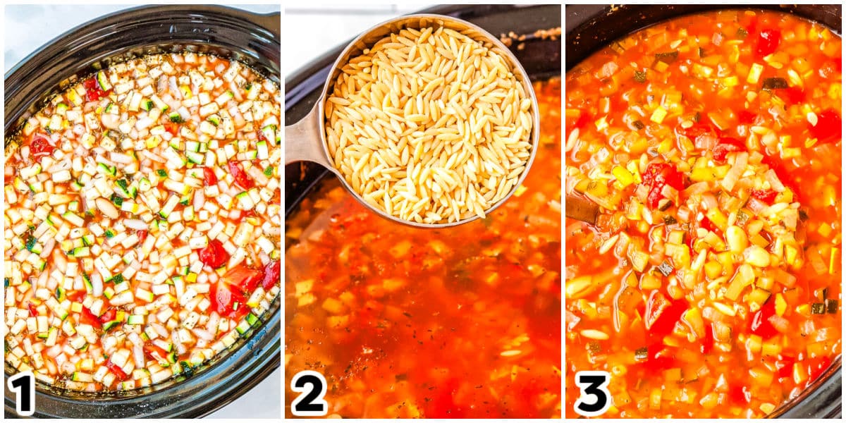 The ingredients added to a crockpot and cooked until the vegetables are tender.