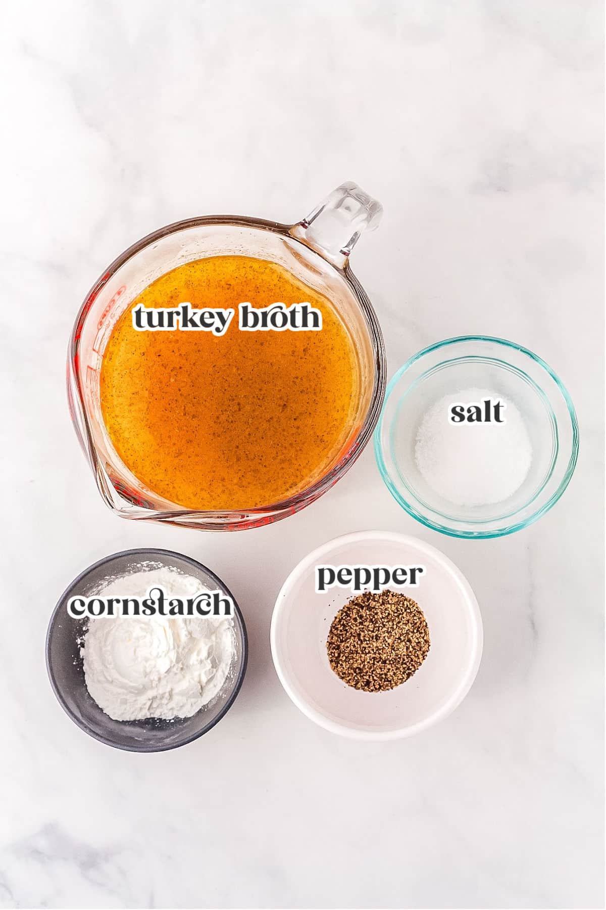 ingredients for making turkey gravy with text overlay