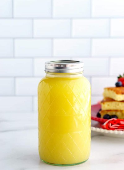 Buttermilk Syrup in a glass jar.