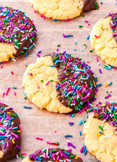 cookies dipped in chocolate on a tray