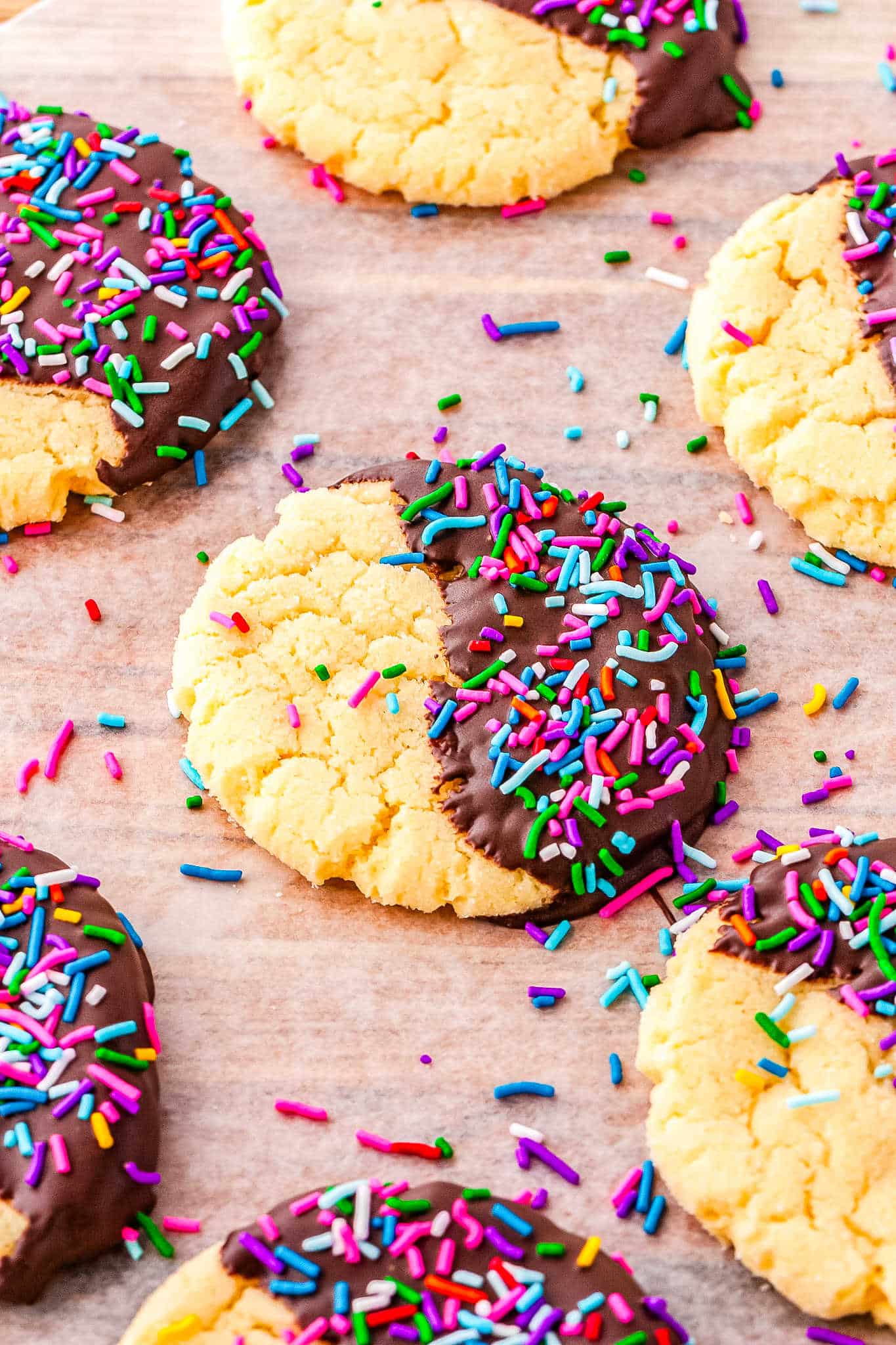 cookies dipped in chocolate on a tray