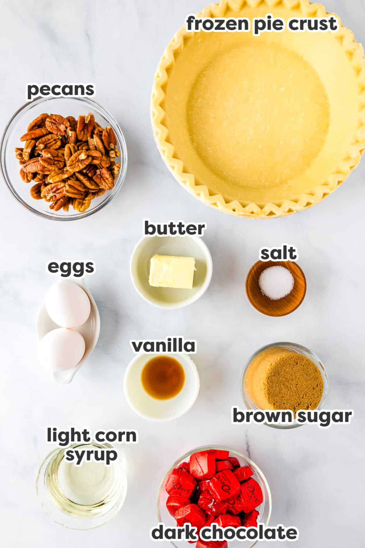 The ingredients for this recipe with text overlay labeling each ingredient.