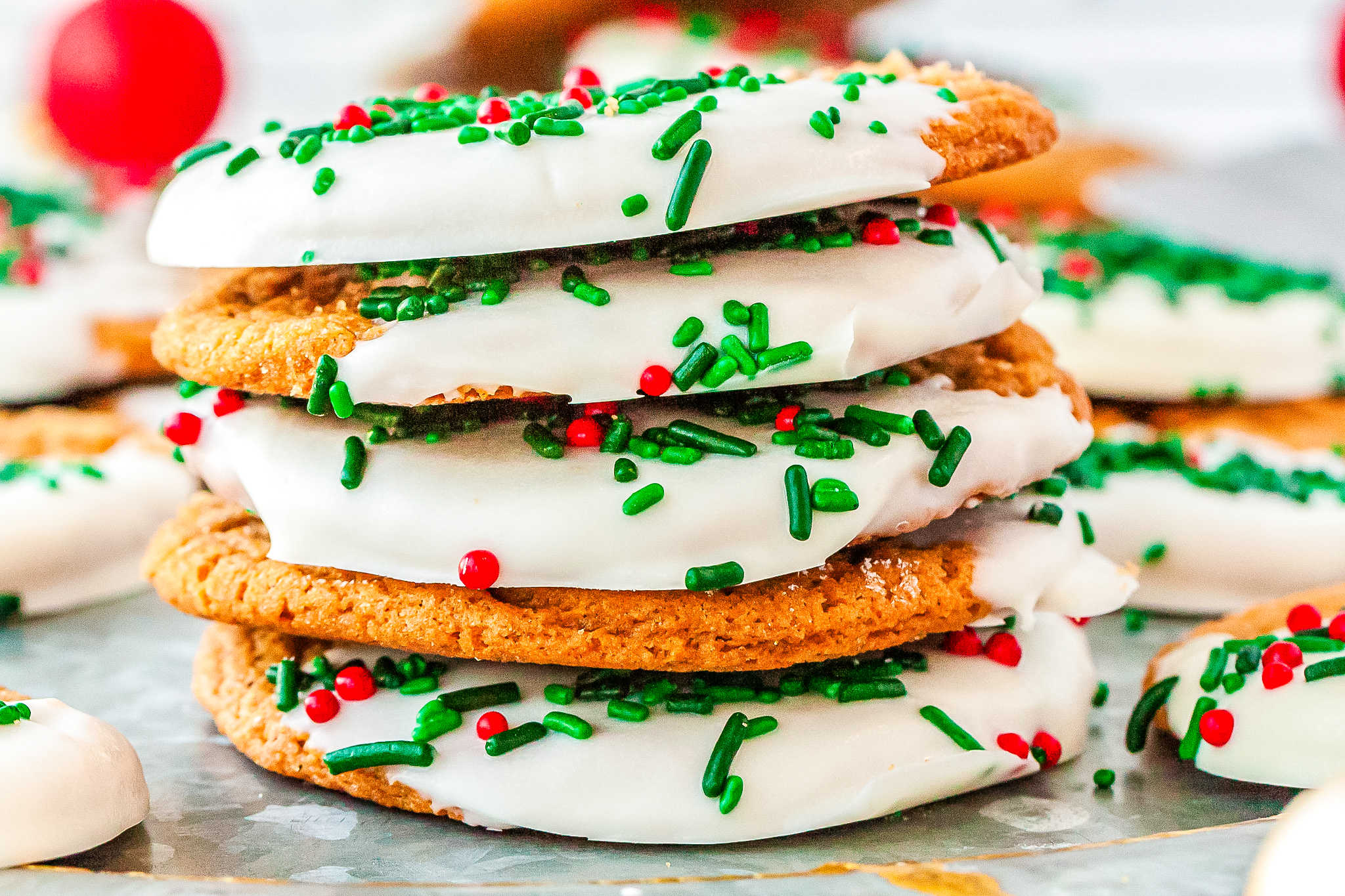 a stack of gingerbread white chocolate cookies