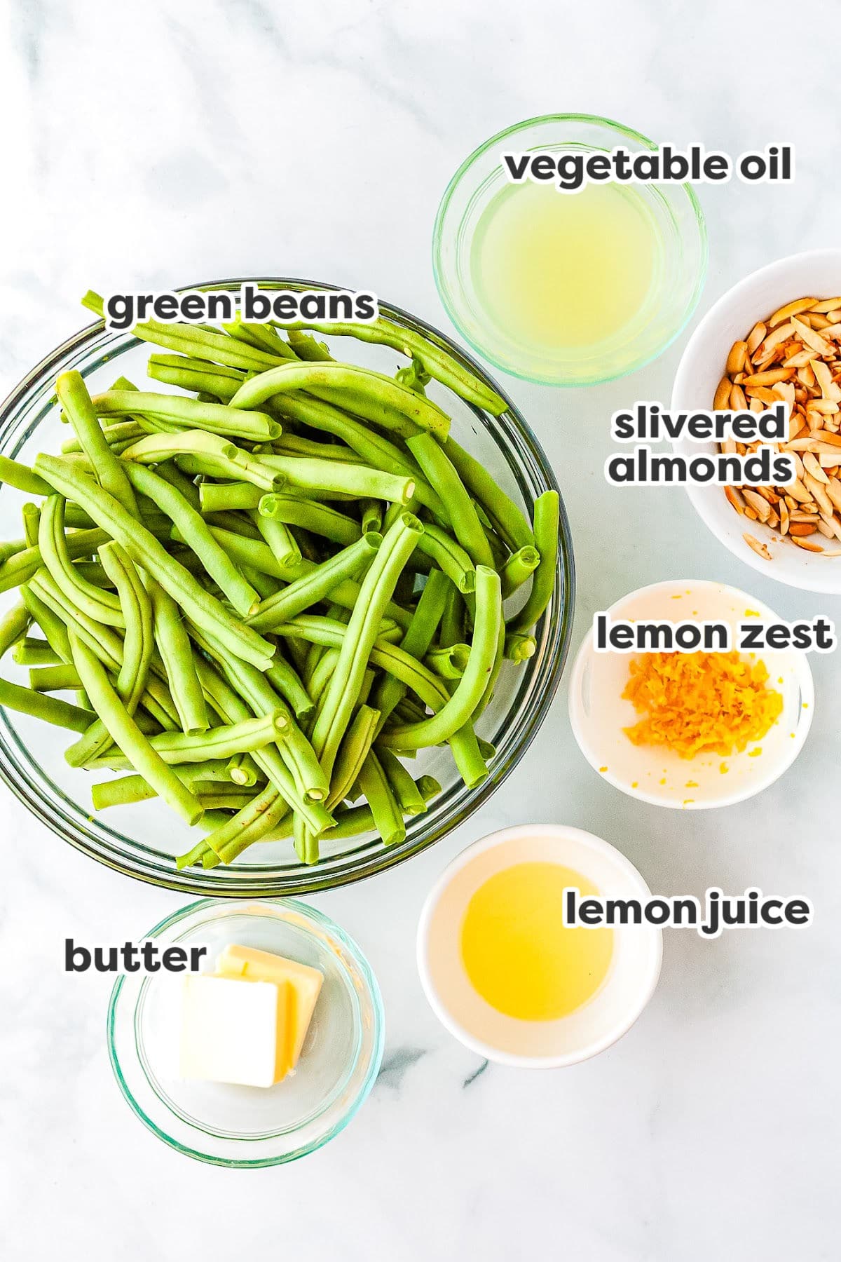 ingredients for making green beans with slivered almonds
