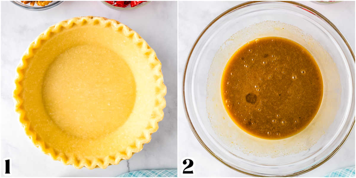 The thawed pie shell and part of the filling mixed together in a bowl.