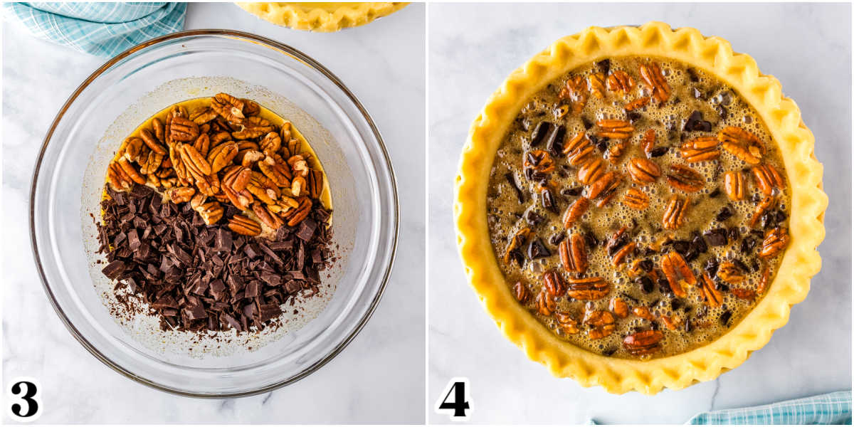 The filling mixed together in a bowl and in the pie shell.