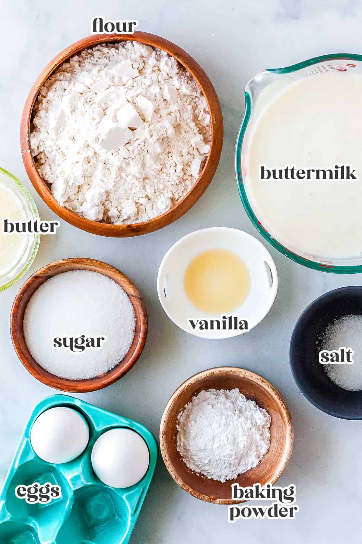 All of the ingredients needed to make this recipe with text overlay labeling each ingredient.