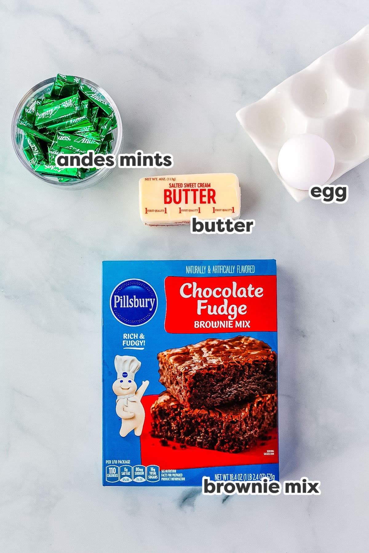ingredients for making brownie cookies with text overlay