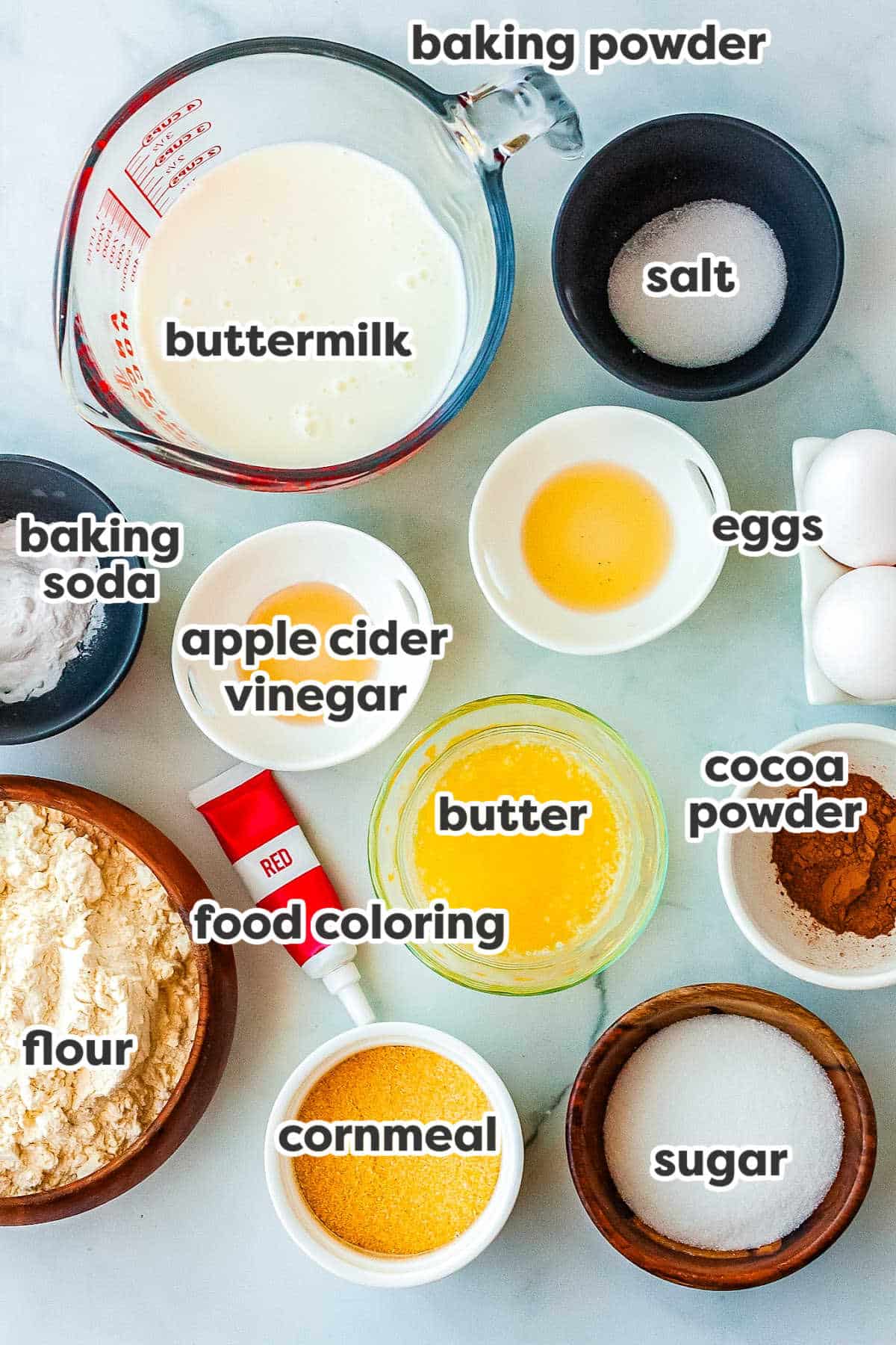 ingredients for making Red Velvet Waffles