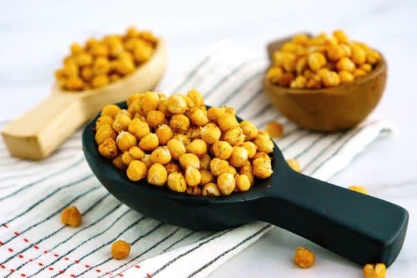 Chick peas in serving bowls.