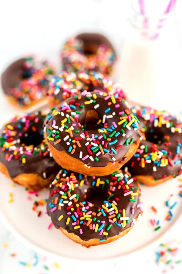 A stack of finished biscuit donuts.