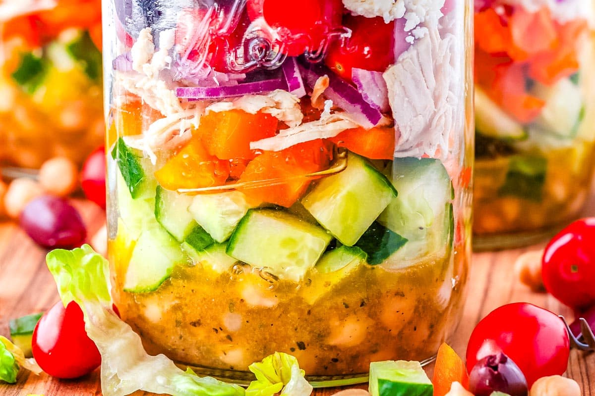 A close up picture of the finished Greek Salad.