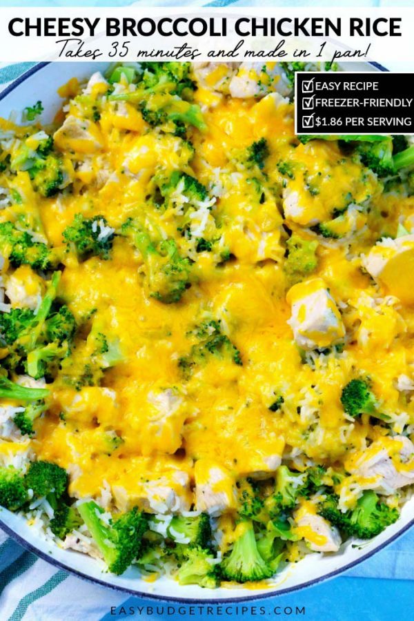 It doesn't get any easier than this One Pan Cheesy Broccoli Chicken Rice recipe. It serves 6 and costs $11.16 to make, that's just $1.86 per serving!