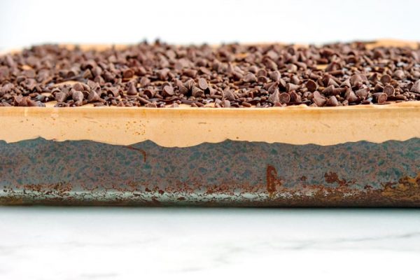 What the poke cake looks like inside of the pan. 