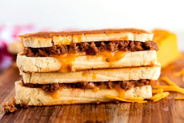 Close up picture of grilled cheese sloppy joes.