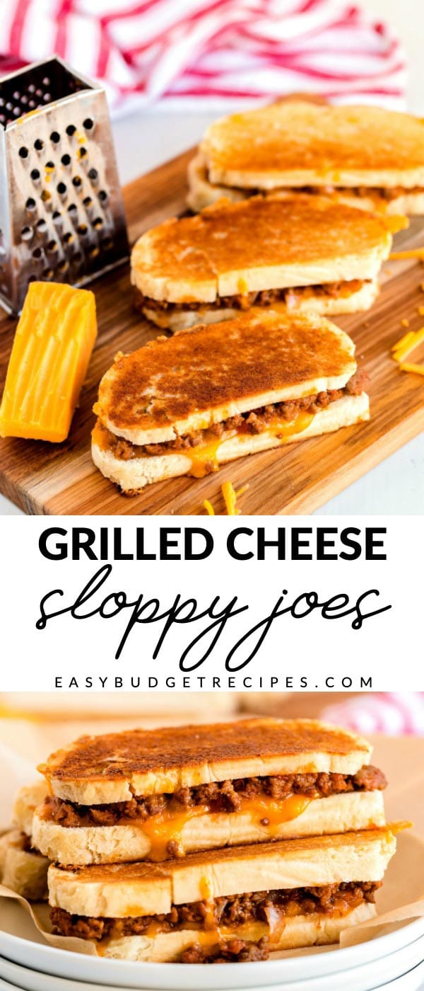 Picture collage of grilled cheese sloppy joes for Pinterest.