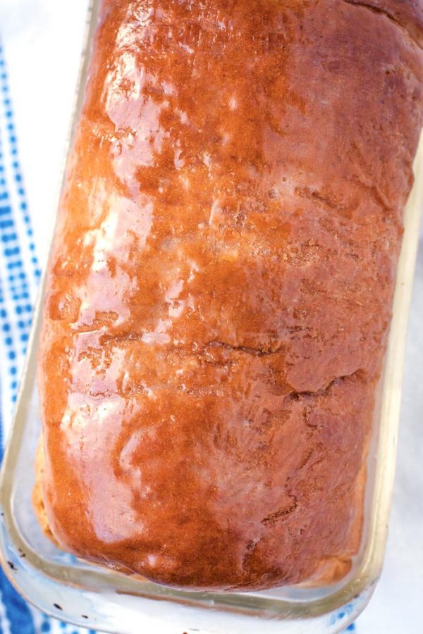 Overhead picture of finished bread loaf