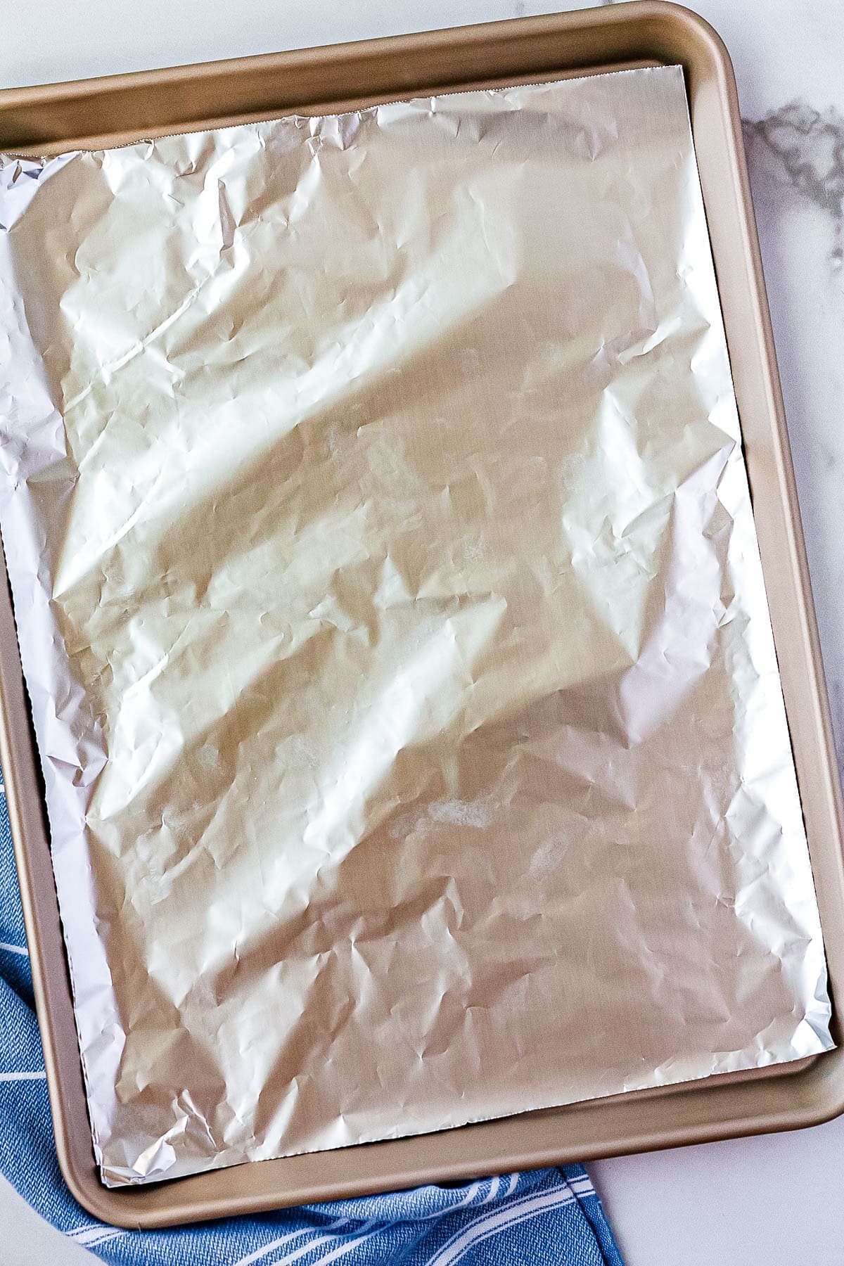 A sheet pan lined with foil.