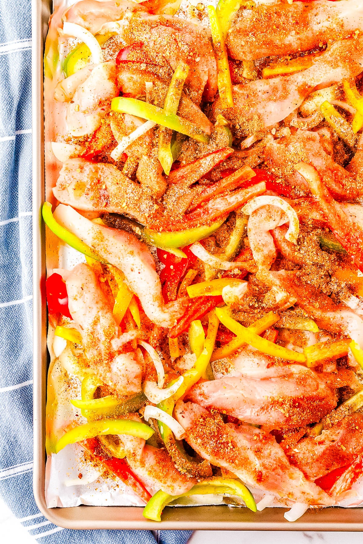 The seasoning sprinkled over the Sheet Pan Fajitas.