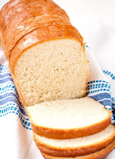 Slices of homemade white bread.