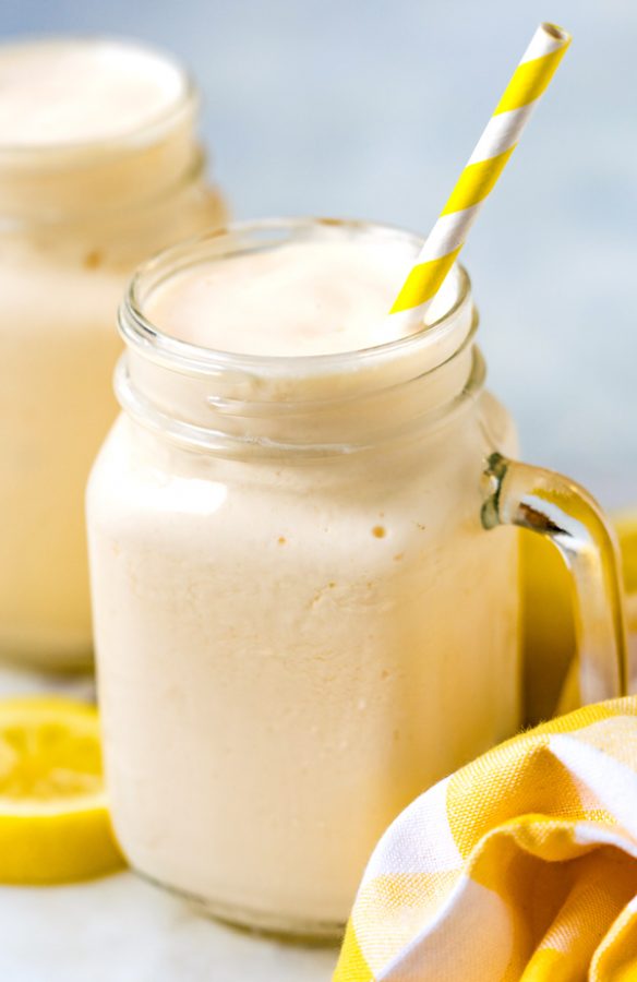 Close up picture of Frosted Lemonade in a glass.