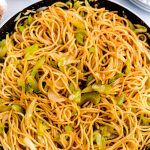 Overhead picture of copycat chow mein in a pan.