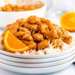 Serve the orange chicken over a bed of white rice or with chow mein.