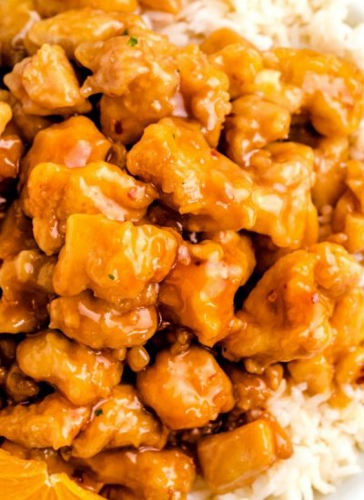 Close up picture of Panda Express Orange Chicken.