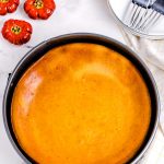 The baked cheesecake in the springform pan.