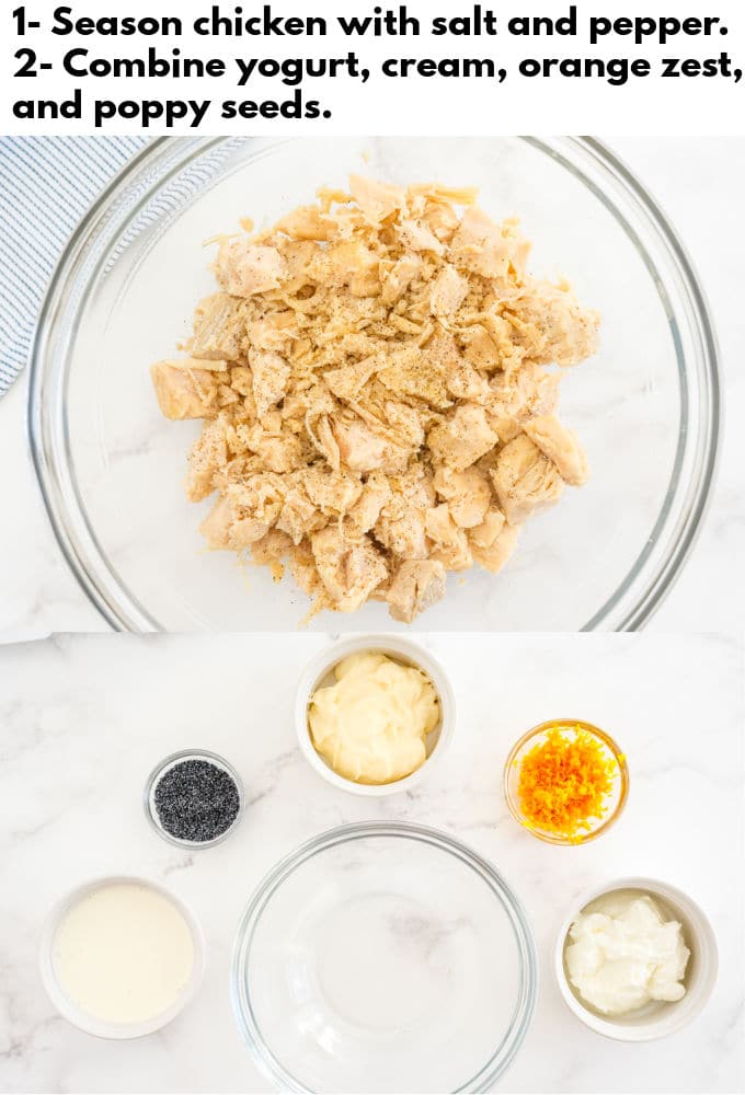 Chicken in a large bowl with salt and pepper on it.