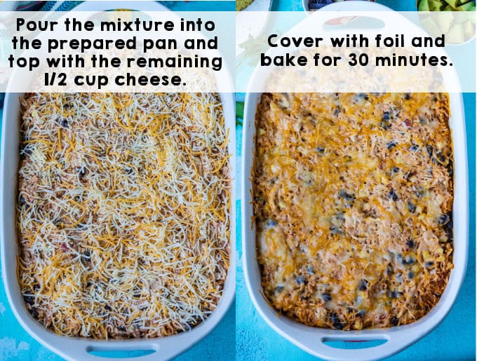 Cheese sprinkled on top of the casserole mixture before it's baked.
