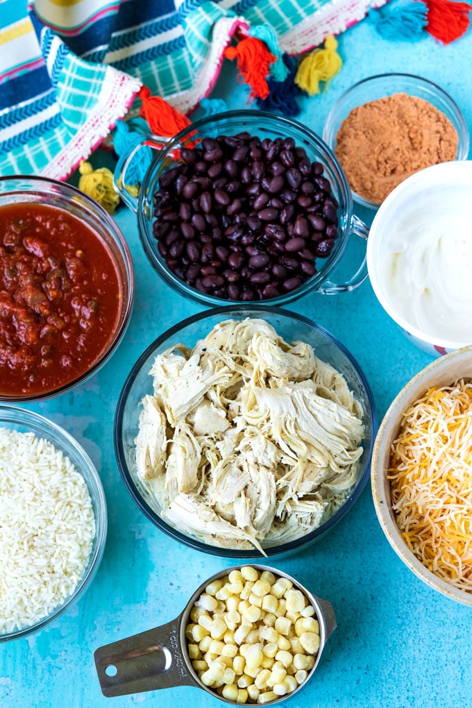 An overhead picture of all of the ingredients to make this casserole.