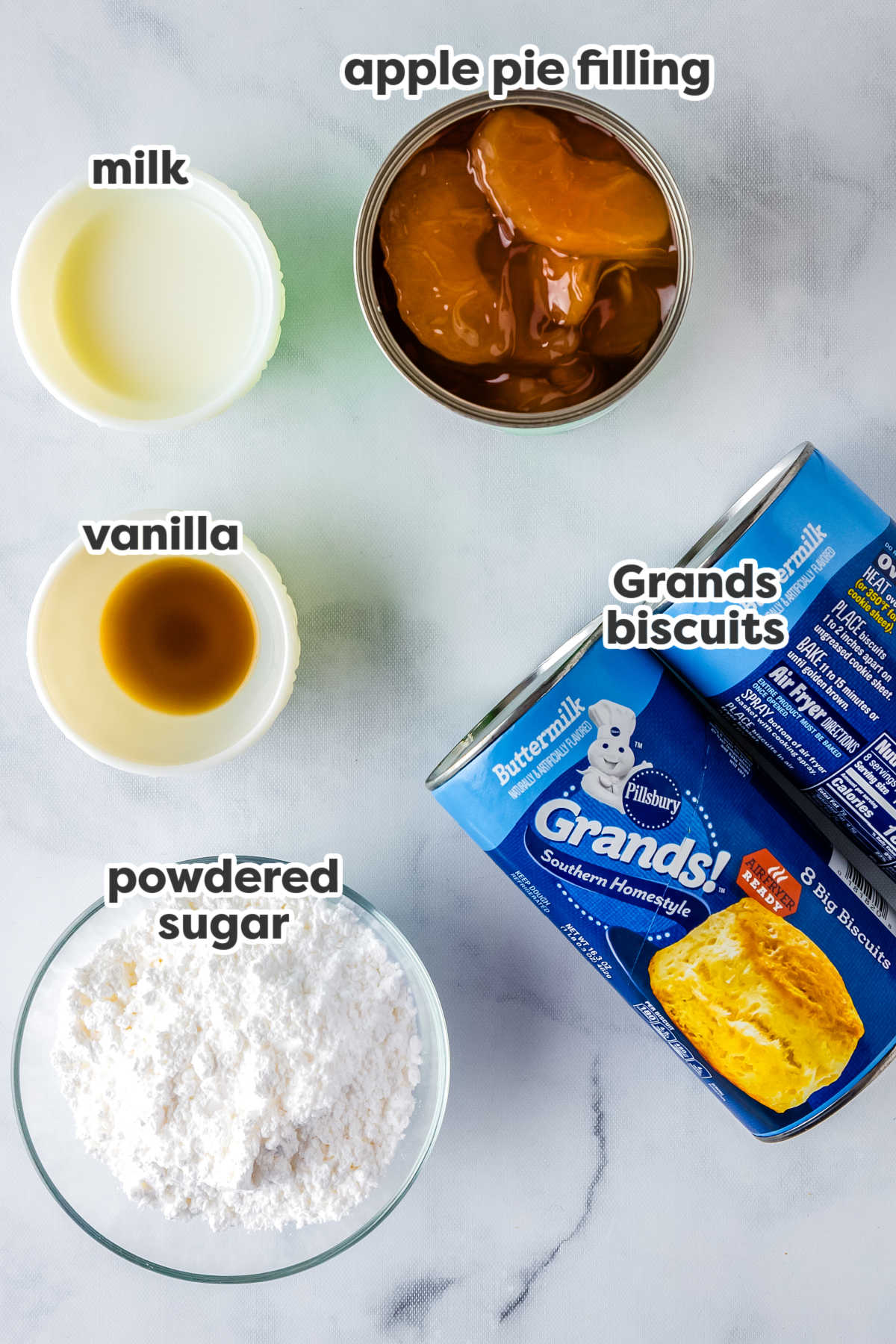 The 5 ingredients to make this recipe and each one labeled with text overlay.