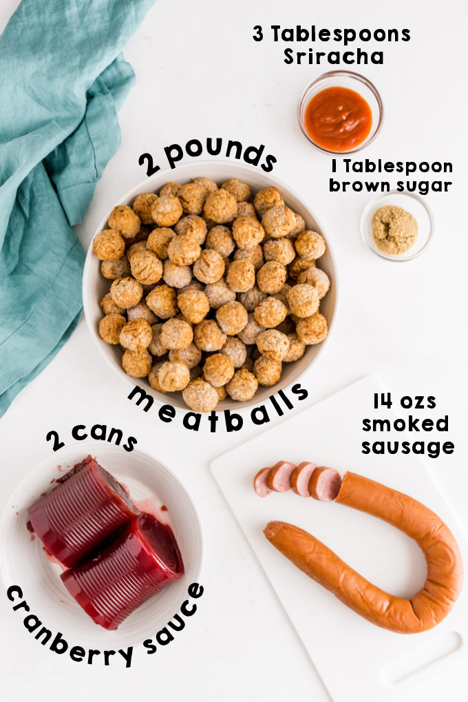 An overhead picture of all of the ingredients needed to make Cranberry Meatballs