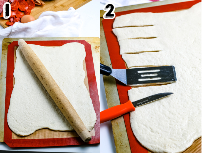 The dough rolled out onto a baking sheet.