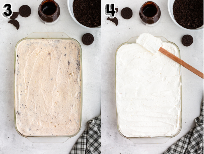 More ice cream and cool whip spread into the pan.