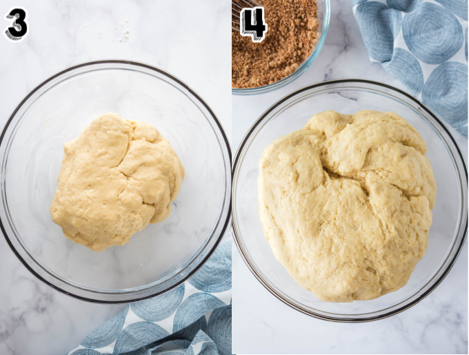 The dough puffy after it has risen.