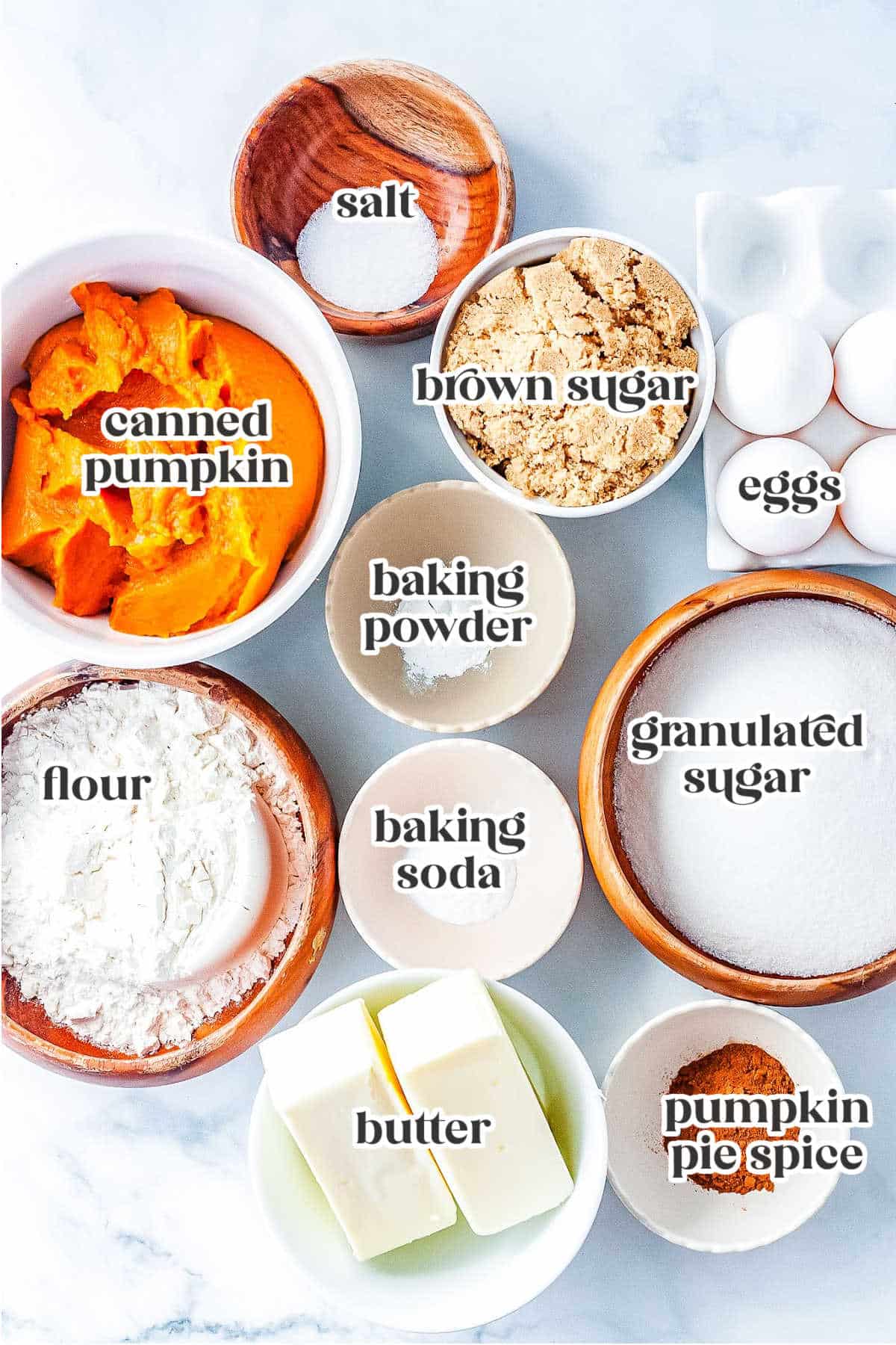 ingredients for making pumpkin cupcakes with text overlay