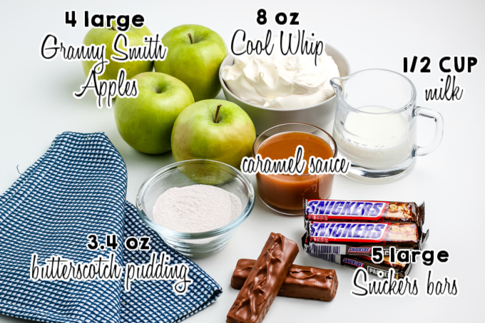All of the ingredients needed to make Snickers salad.