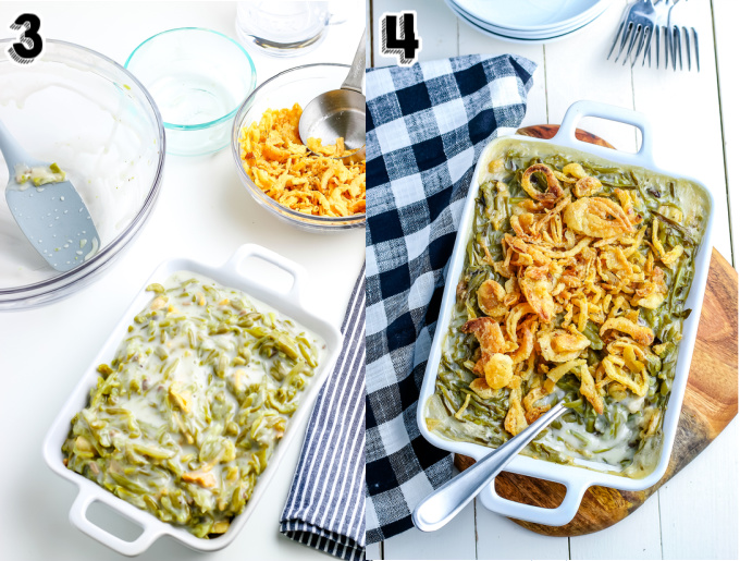 The casserole in a baking dish right before it bakes in the oven.