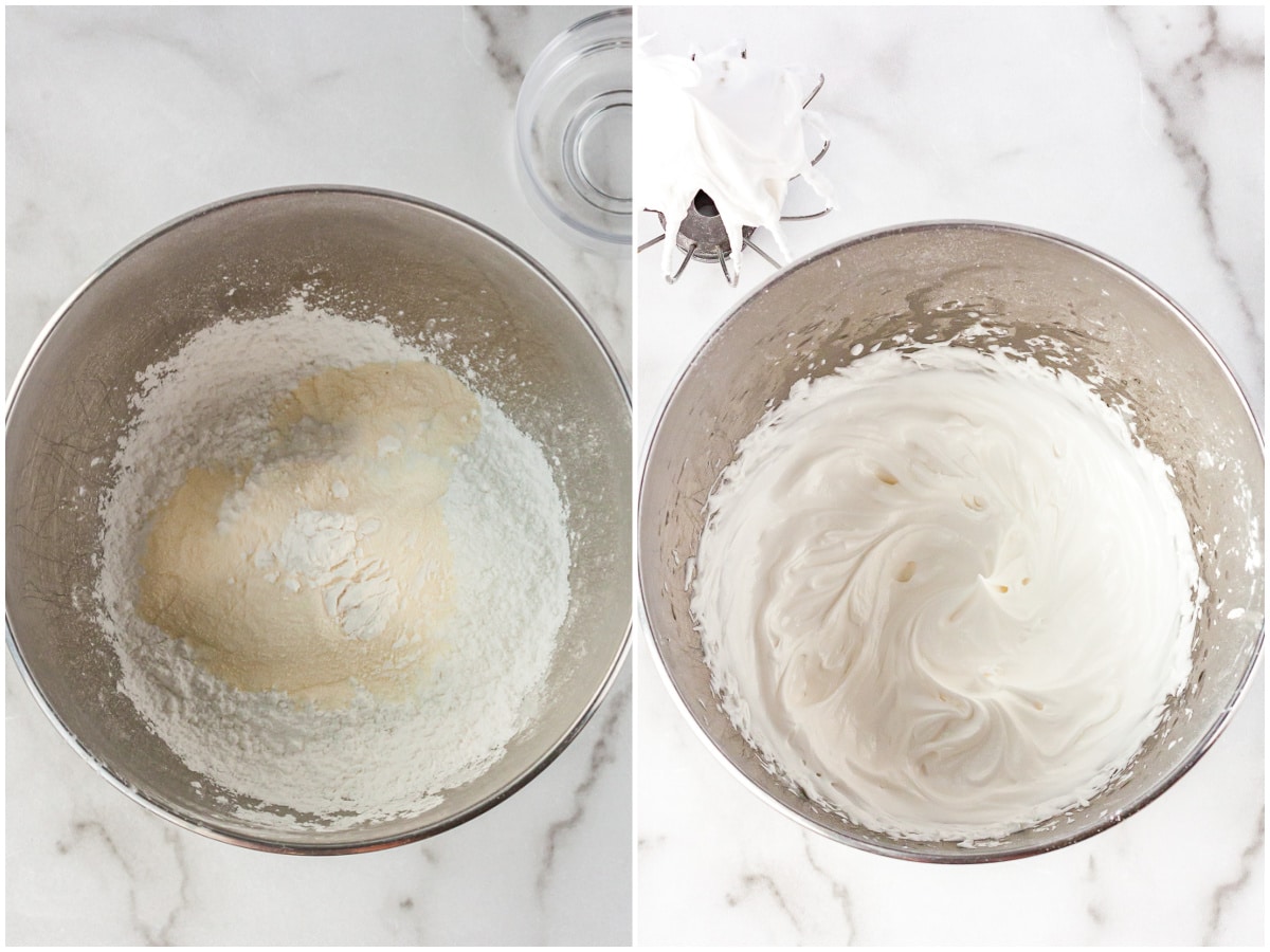 A picture collage showing how to make royal icing.