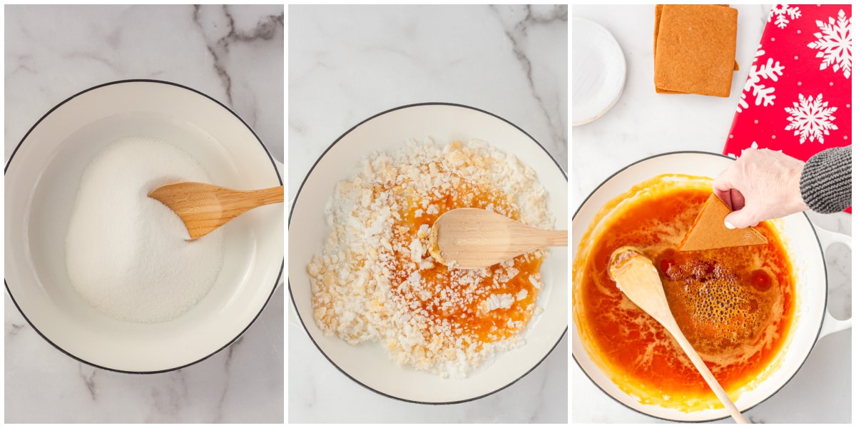 A picture collage showing how to make sugar glue.