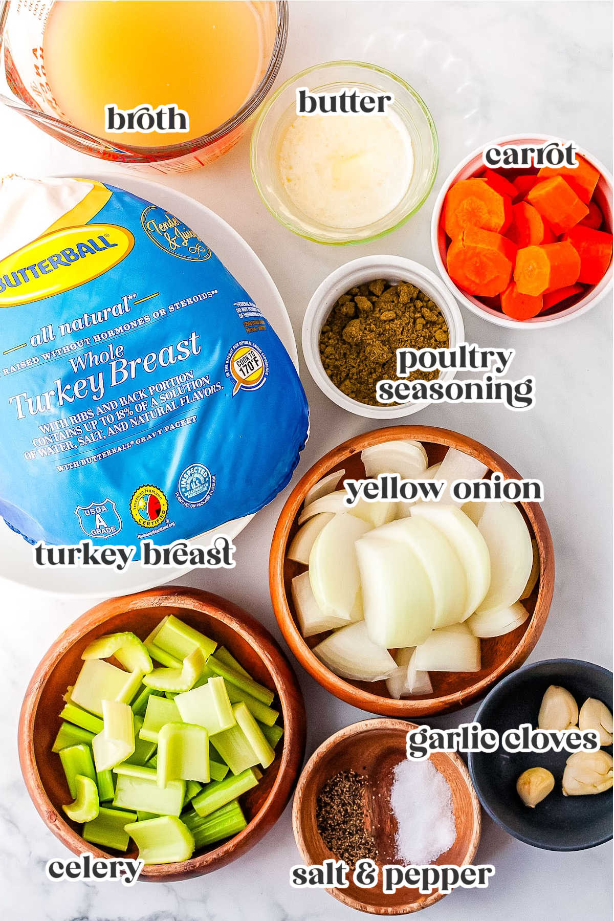Ingredients for Instant Pot turkey breast with text overlay