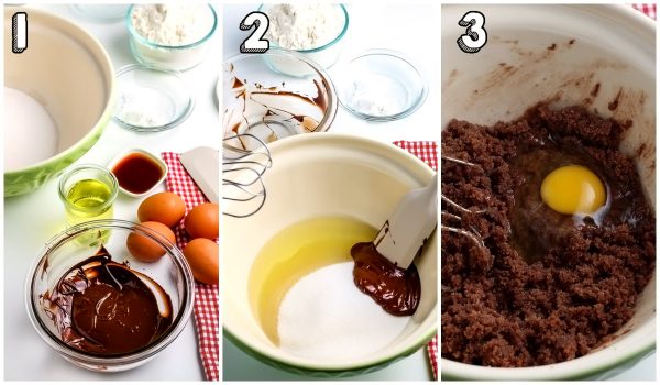 The melted chocolate and sugar mixture mixed together.