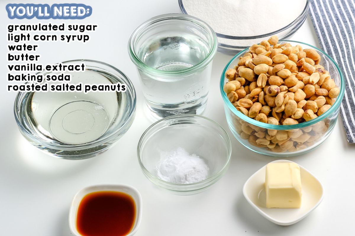 All of the ingredients needed to make homemade peanut brittle.