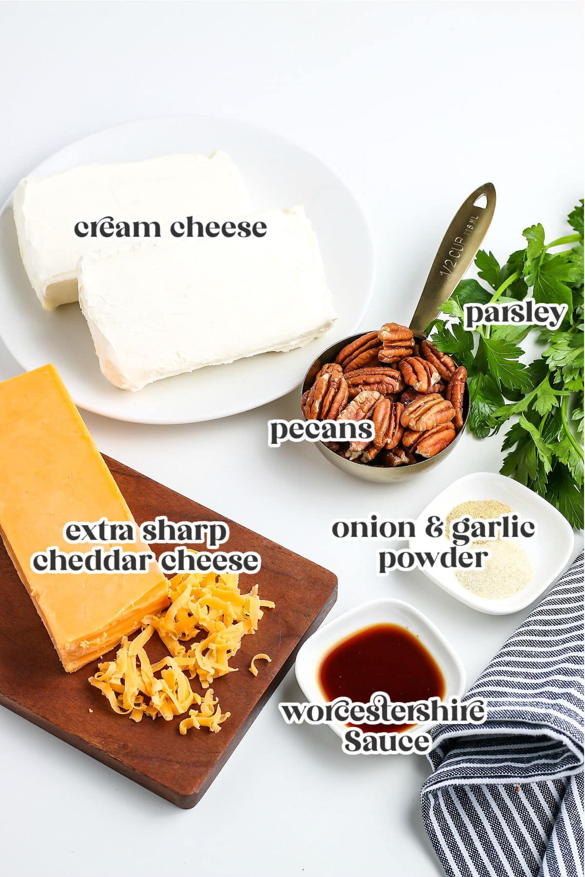 ingredients for cheese ball with text overlay