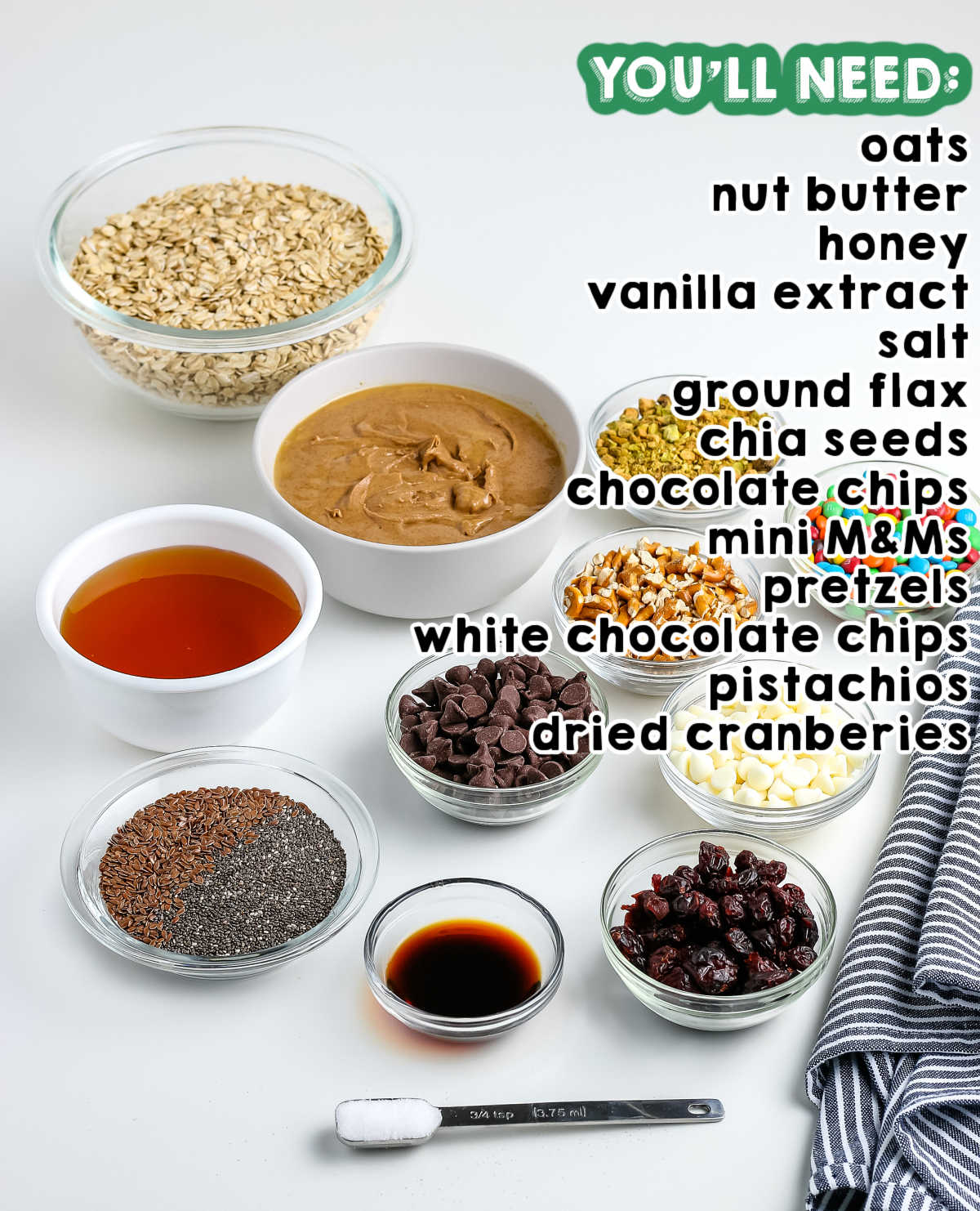 All of the ingredients needed to make Energy Balls.