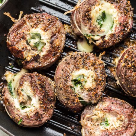 An overhead picture of the finished Flank Steak Pinwheels.