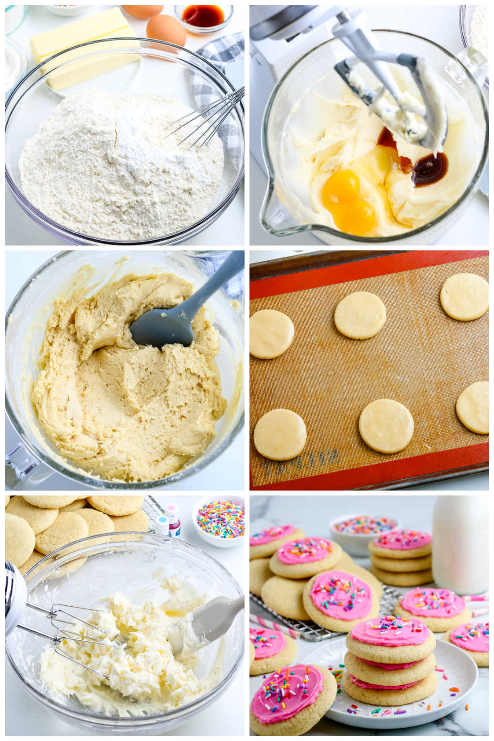 A picture collage of how to make Lofthouse Sugar Cookies.